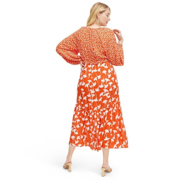 Diane Von Furstenberg DVF for Target V-Neck Ginkgo Cherry Tomato Maxi Dress - Picture 5 of 5